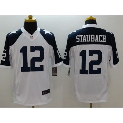 Cowboys #12 Roger Staubach White Thanksgiving Throwback Men's Stitched NFL Limited Jersey