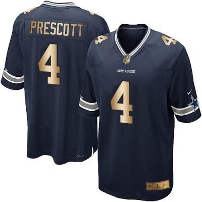 Cowboys #4 Dak Prescott Navy Blue Team Color Youth Stitched NFL Elite Gold Jersey