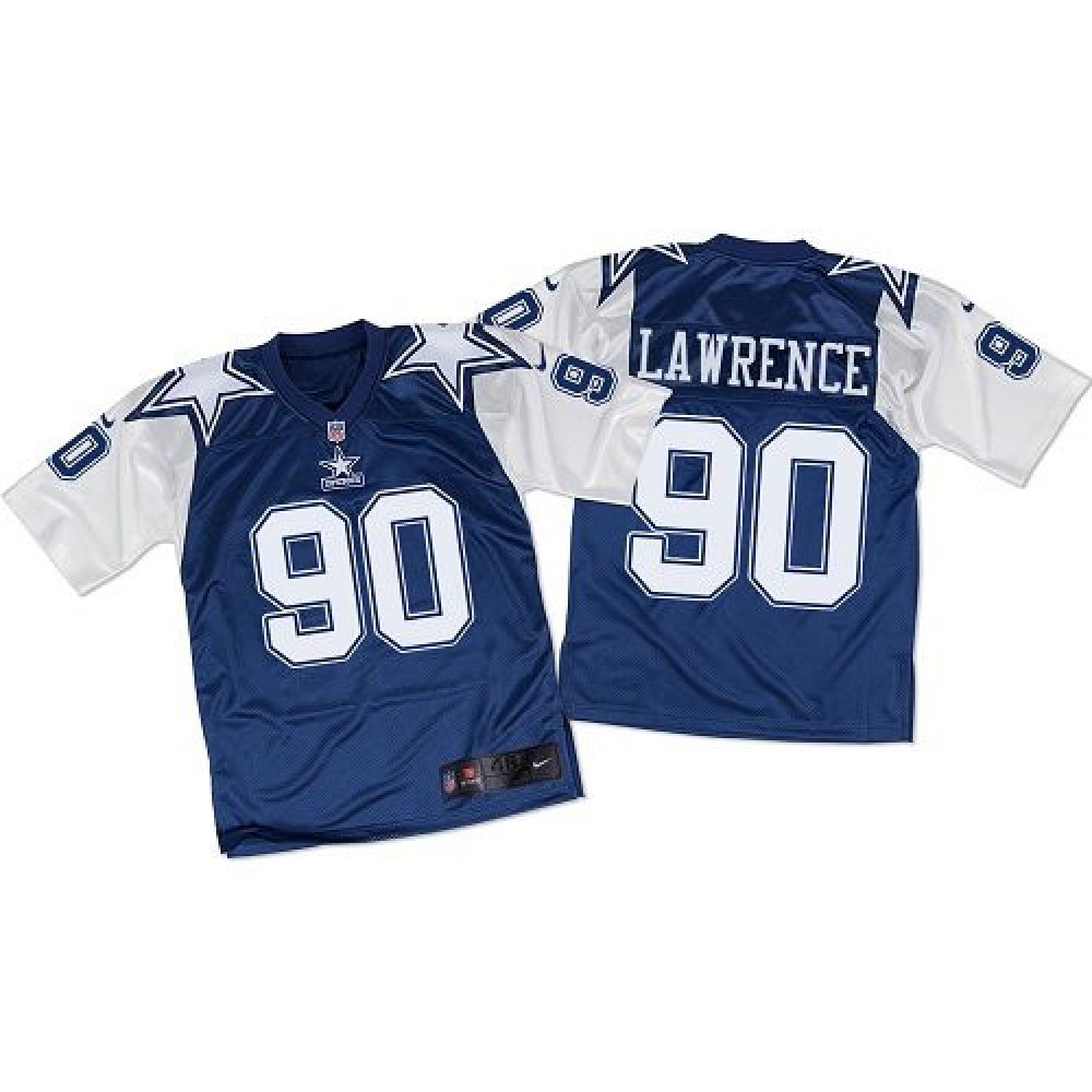 Cowboys #90 Demarcus Lawrence Navy Blue/White Throwback Men's Stitched NFL Elite Jersey