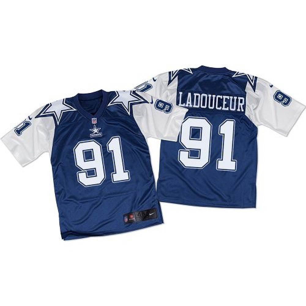 Cowboys #91 L. P. Ladouceur Navy Blue/White Throwback Men's Stitched NFL Elite Jersey