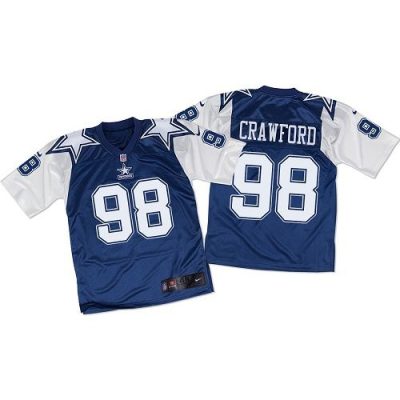 Cowboys #98 Tyrone Crawford Navy Blue/White Throwback Men's Stitched NFL Elite Jersey