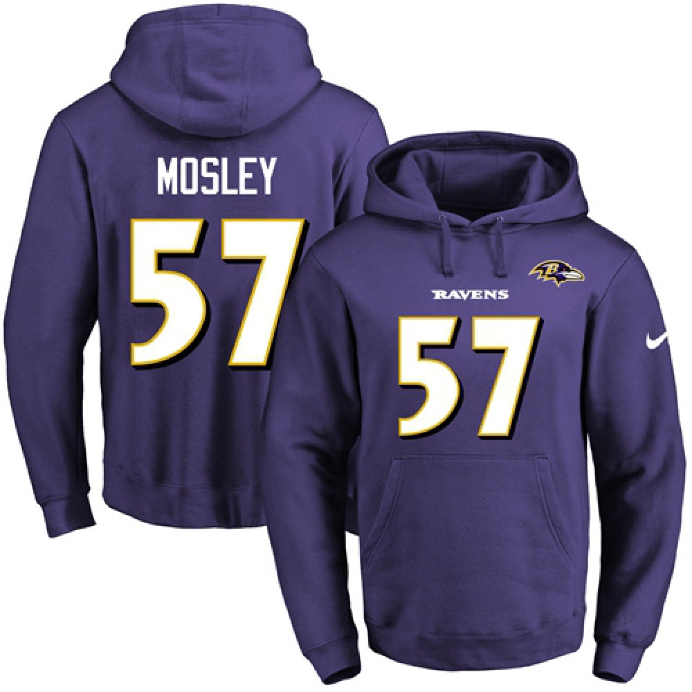 Ravens #57 C.J. Mosley Purple Name & Number Pullover NFL Hoodie