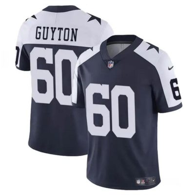 Youth Dallas Cowboys #60 Tyler Guyton Navy/White 2024 Draft Vapor Untouchable Thanksgiving Limited Stitched Football Jersey