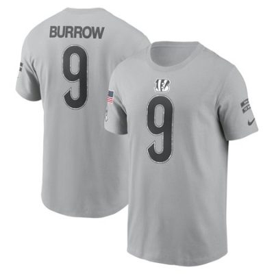 Men's Cincinnati Bengals Joe Burrow  Gray 2024 Salute To Service Name & Number T-Shirt