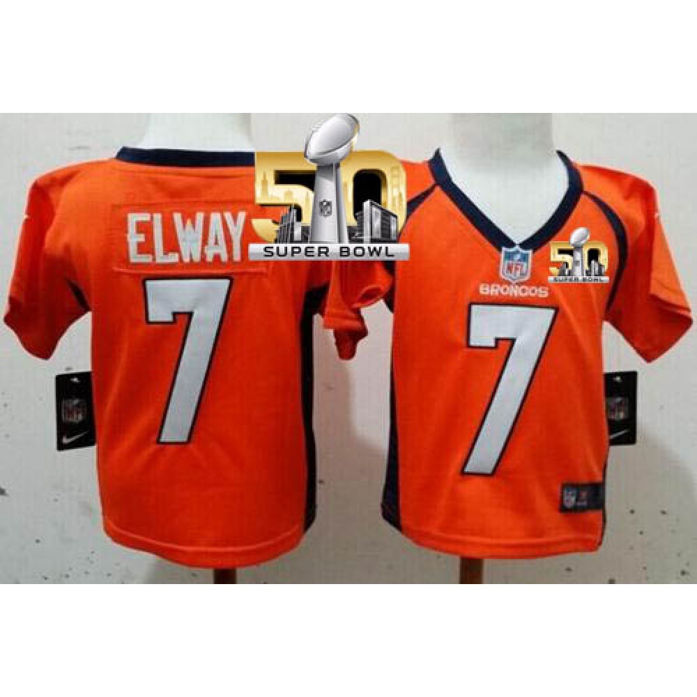 Toddler  Broncos #7 John Elway Orange Team Color Super Bowl 50 Stitched NFL Elite Jersey