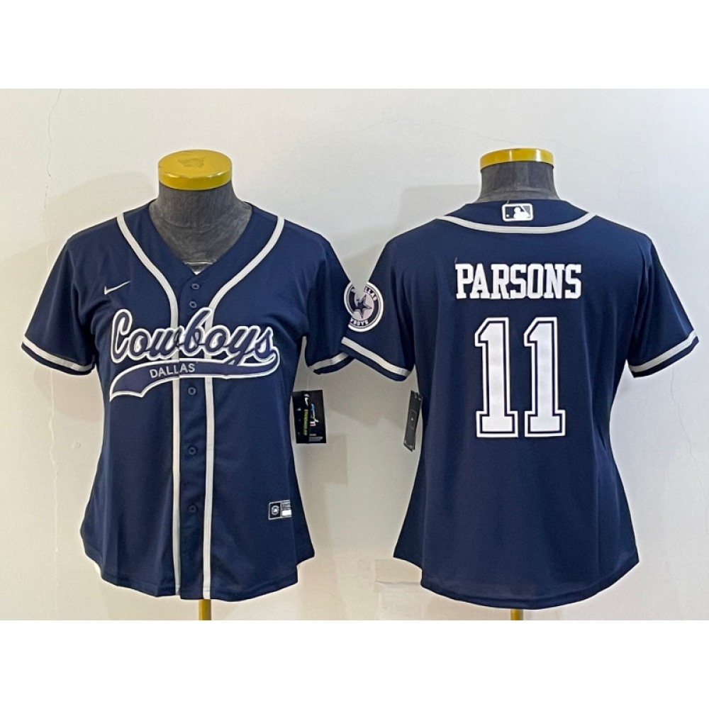 Women's Dallas Cowboys #11 Micah Parsons Navy With Patch Cool Base Stitched Baseball Jersey(Run Small)