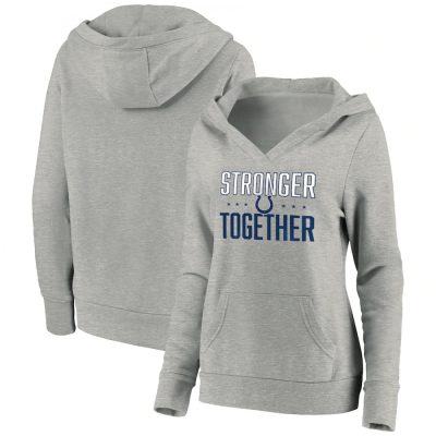 Women's Indianapolis Colts Heather Gray Stronger Together Crossover Neck Pullover Hoodie(Run Small)