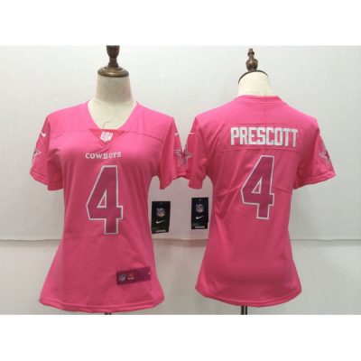 Women's  Dallas Cowboys #4 Dak Prescott Pink Stitched NFL Limited Rush Fashion Jersey