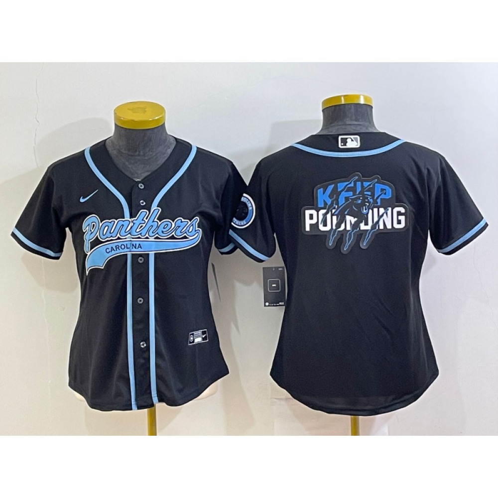 Youth Carolina Panthers Black Team Big Logo With Patch Cool Base Stitched Baseball Jersey