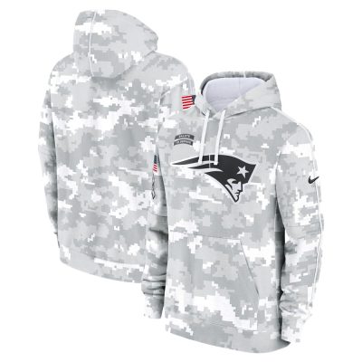 Youth New England Patriots  White/Gray 2024 Salute To Service Pullover Hoodie