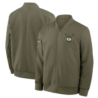 Men's Green Bay Packers  Olive 2025 Salute to Service Sideline Full-Zip Bomber Jacket