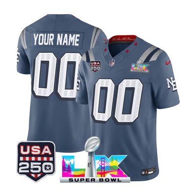 Men's New England Patriots Custom Blue Super Bowl LX Patch USA 250' Patch Rivalries Collection Vapor F.U.S.E. Limited Jersey
