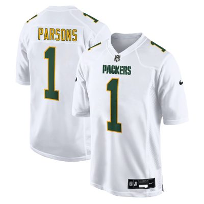 Youth Green Bay Packers #1 Micah Parsons  Tundra White Fashion Game Jersey