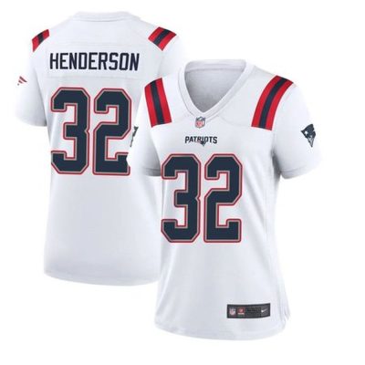 Women's New England Patriots #32 TreVeyon Henderson  White 2025 NFL Draft Game Jersey