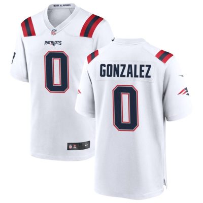 Men's New England Patriots #0 Christian Gonzalez  White Game Jersey