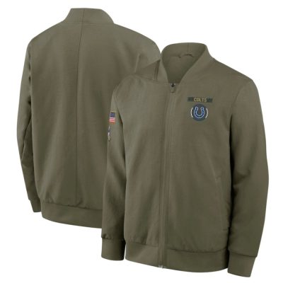 Men's Indianapolis Colts Olive 2025 Salute to Service Sideline Full-Zip Bomber Jacket