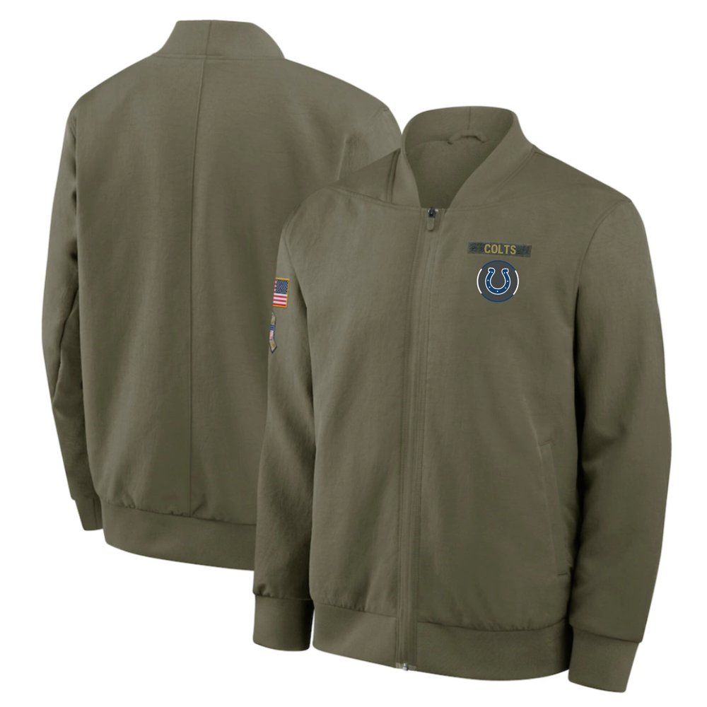 Men's Indianapolis Colts Olive 2025 Salute to Service Sideline Full-Zip Bomber Jacket