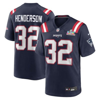 Men's New England Patriots #32 TreVeyon Henderson Navy Super Bowl LX Patch Game Jersey