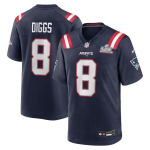 Men's New England Patriots #8 Stefon Diggs Navy Super Bowl LX Patch Game Jersey