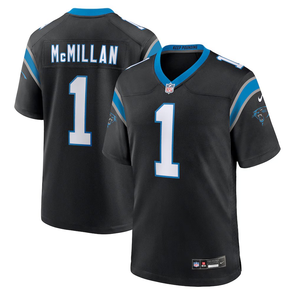 Youth Carolina Panthers #1 Tetairoa McMillan Black 2025 NFL Draft First Round Pick Game Jersey