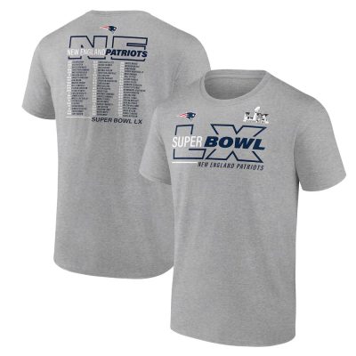 Men's New England Patriots  Heather Gray Super Bowl LX Roster T-Shirt