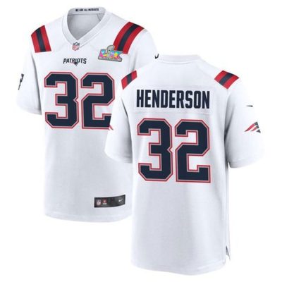 Men's New England Patriots #32 TreVeyon Henderson White Super Bowl LX Patch Game Jersey