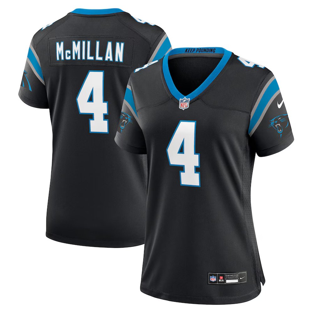 Women's Carolina Panthers #4 Tetairoa McMillan Black Team Game Jersey