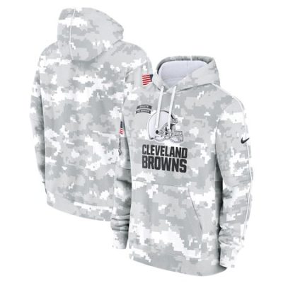 Youth Cleveland Browns  White/Gray 2024 Salute To Service Pullover Hoodie