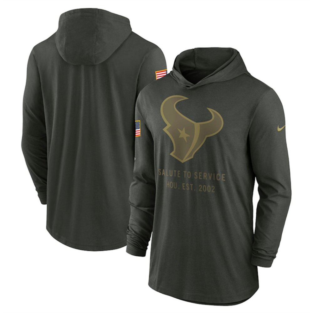 Men's Houston Texans Forest Green 2025 Salute to Service Sideline Dri-FIT Lightweight Pullover Hoodie