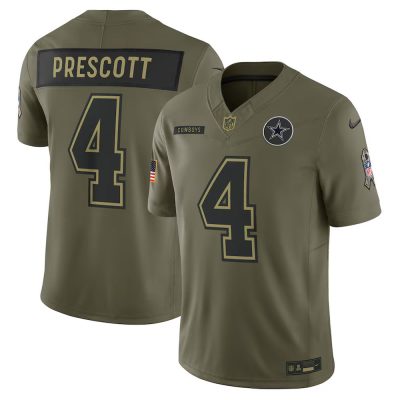 Youth Dallas Cowboys #4 Dak Prescott  Olive 2025 Salute to Service Limited Jersey