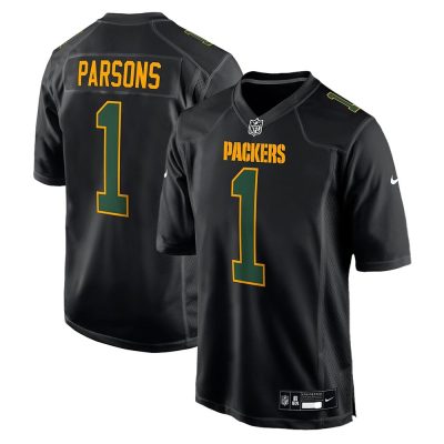 Youth Green Bay Packers #1 Micah Parsons  Carbon Black Fashion Game Jersey