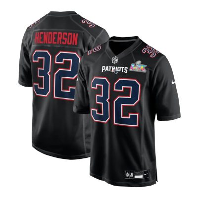 Men's New England Patriots #32 TreVeyon Henderson Black Super Bowl LX Patch Carbon Fashion Game Jersey