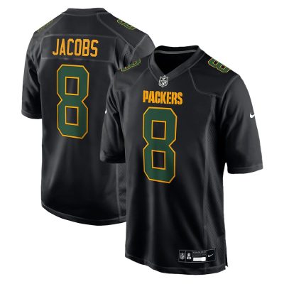 Youth Green Bay Packers #8 Josh Jacobs  Carbon Black Fashion Game Jersey