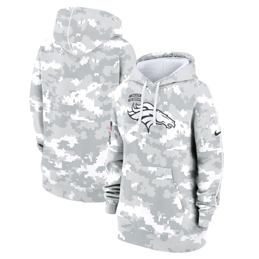 Women's Denver Broncos Arctic Camo 2024 Salute To Service Club Fleece Pullover Hoodie