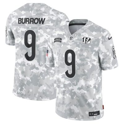 Men's Cincinnati Bengals Joe Burrow  Arctic Camo 2024 Salute to Service Limited Jersey