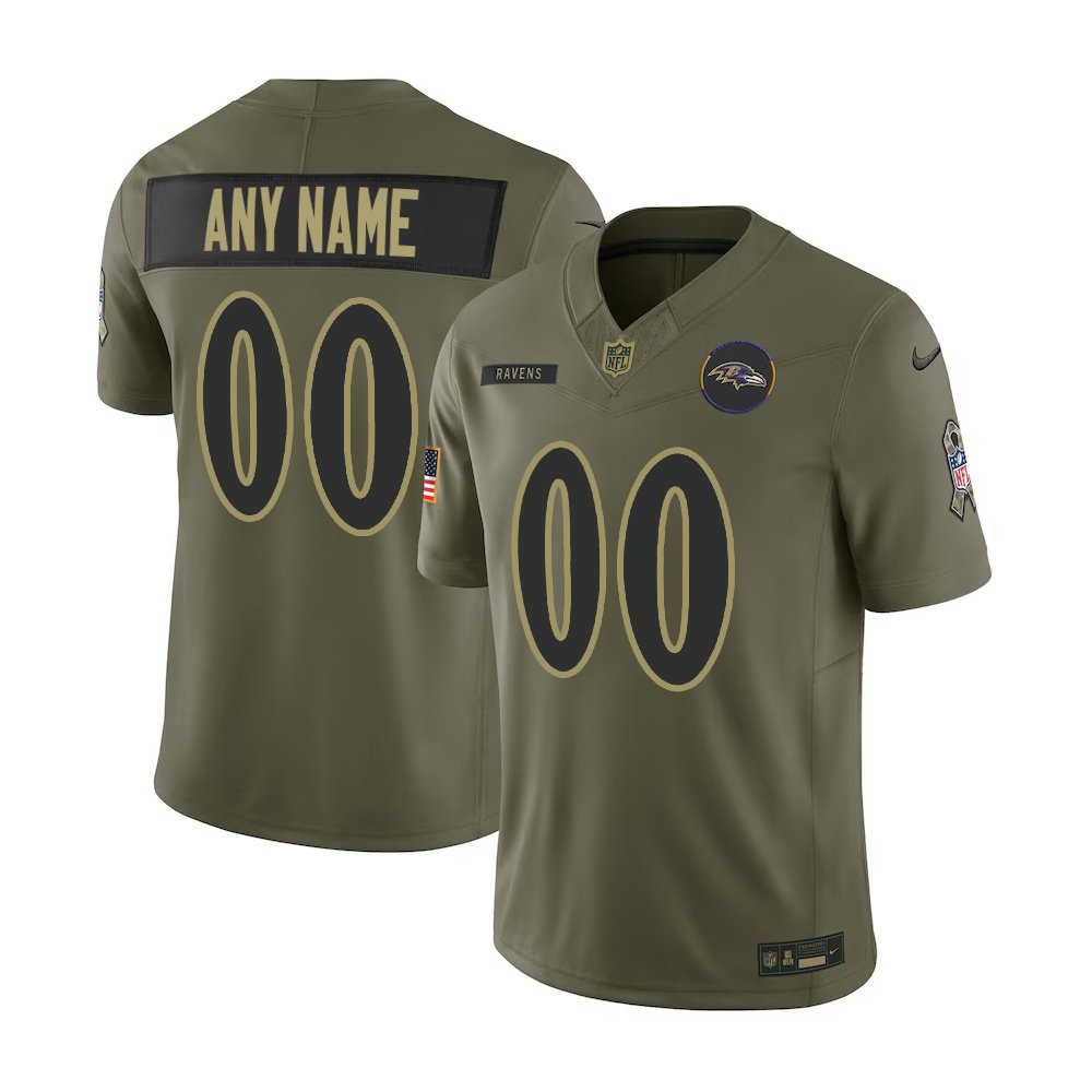 Youth's Baltimore Ravens Custom Olive 2025 Salute to Service Retired Limited Jersey
