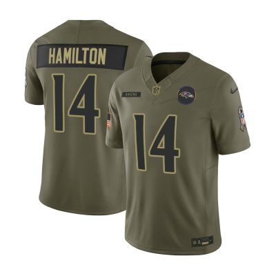 Youth's Baltimore Ravens #14 Kyle Hamilton  Olive 2025 Salute to Service Retired Limited Jersey