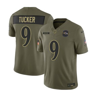 Youth's Baltimore Ravens #9 Justin Tucker  Olive 2025 Salute to Service Retired Limited Jersey