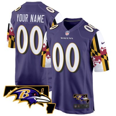 Youth Baltimore Ravens Active Player Custom Purple Maryland Flag Vapor Limited Football Game Jersey