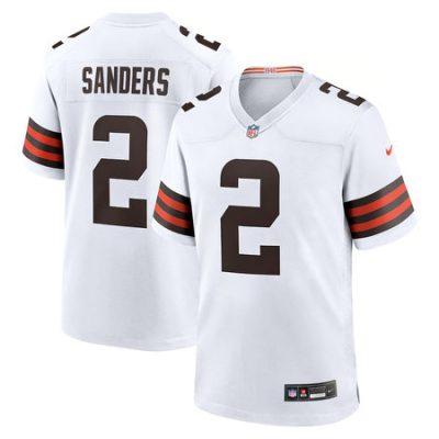 Men's Cleveland Browns #2 Shedeur Sanders White 2025 NFL Draft Game Jersey