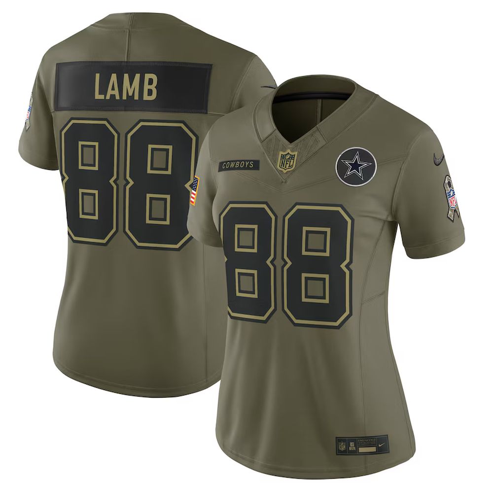 Women's Dallas Cowboys #88 CeeDee Lamb Olive 2025 Salute to Service Limited Jersey