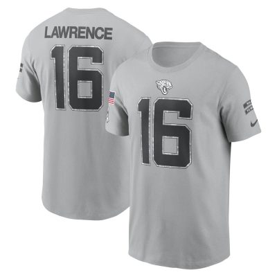 Men's Jacksonville Jaguars Trevor Lawrence  Gray 2024 Salute To Service Name & Number T-Shirt